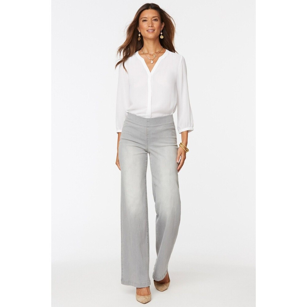 NYDJ Pull On Wide Leg Jeans Womens 16 Light Gray Lift Tuck Slimming Stretch NEW